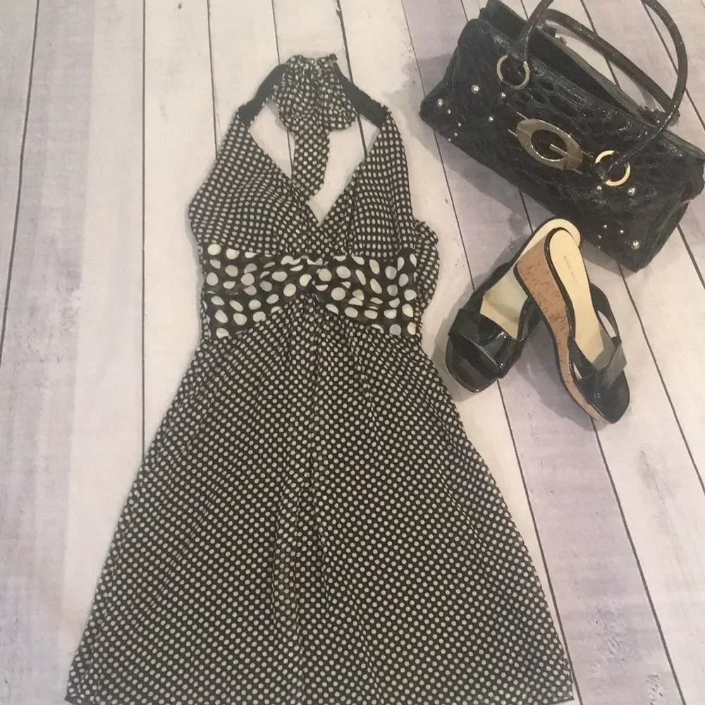 Vintage Polka Dot Halter Knee-Length Dress - Small - Picture 10 of 12